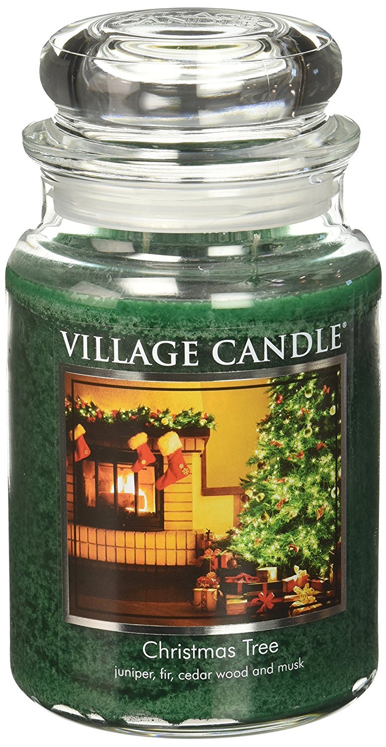 Village Candle Christmas Tree Large Glass Apothecary Jar Scented Candle, 26 oz, Green