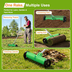 Thatch Rake for Lawn, 15-Inch Dethatcher Rake with Rolls Adjustable 0-15°