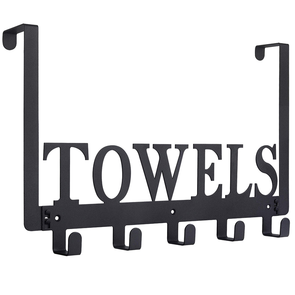 Kuhome Over The Door Hooks, Towel Holder for Bathroom, Door Mount Towel Rack Towel Hooks for Bedroom Beach Towels Bathrobe Wall Mount Hang on The Door Cabinet Cupboard Metal Sandblasted (Black)