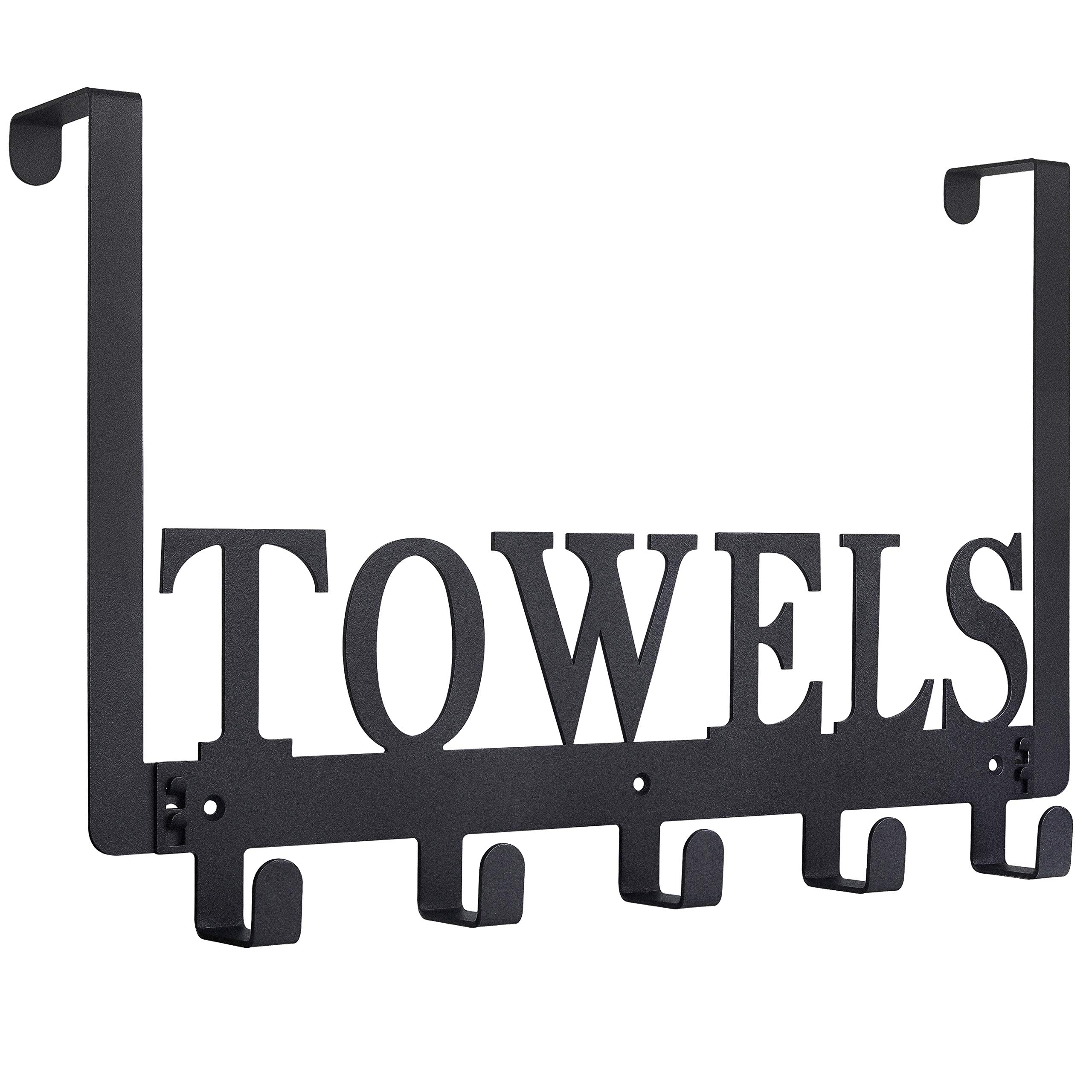 Kuhome Over The Door Hooks, Towel Holder for Bathroom, Door Mount Towel Rack Towel Hooks for Bedroom Beach Towels Bathrobe Wall Mount Hang on The Door Cabinet Cupboard Metal Sandblasted (Black)