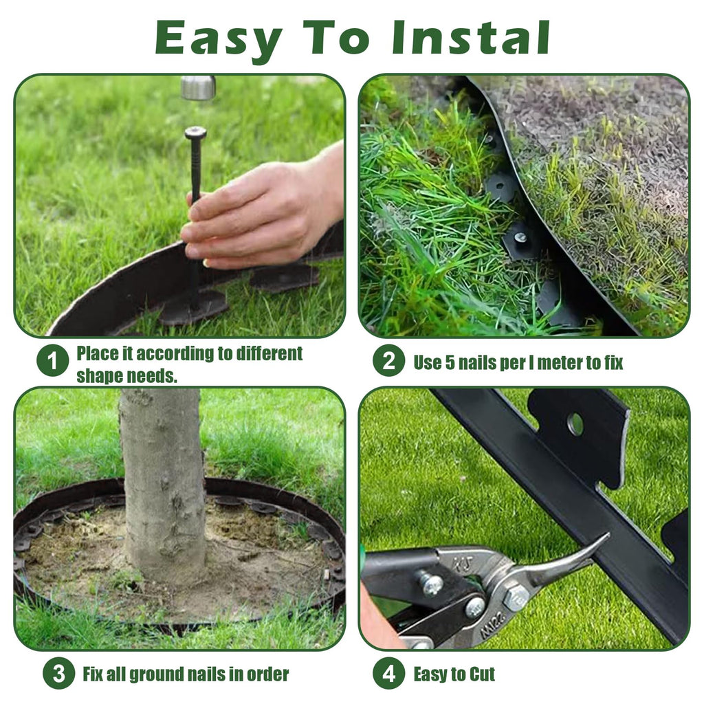 4 in Tall Landscape Edging, 40FT Plastic Garden Border Edging with 60 Anchoring Spikes, Landscape Edging Kit for Garden, Flower Beds and Lawn (Black, 4In x 40FT)