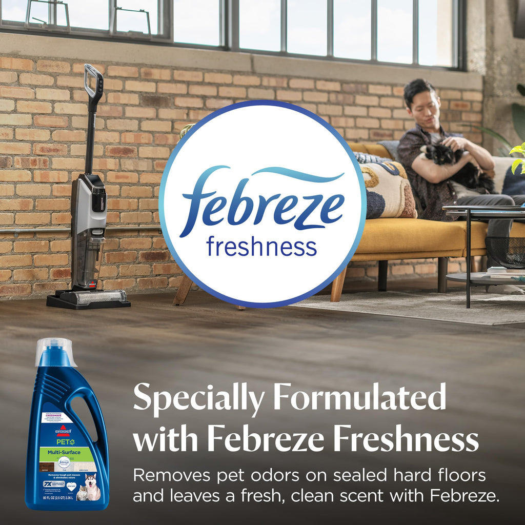 Bissell Multi-Surface Pet Solution with Febreze freshness, For Use in CrossWave and Other Leading Hard Surface and Area Rug Cleaners, 80oz, Dissolves Dirt, grime, and Tough Sticky Messes