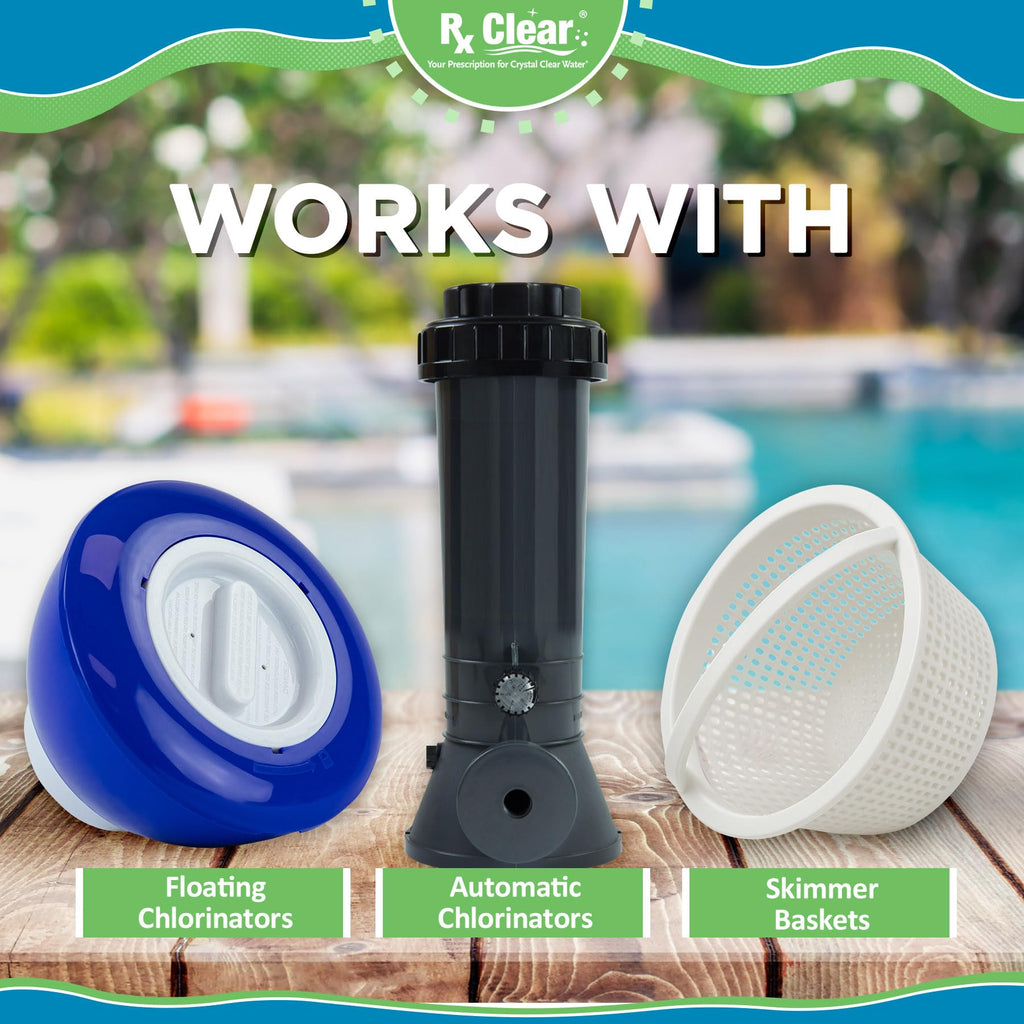Rx Clear 1" Inch Chlorine Tabs | 15 Pounds | Use Tablets as Bactericide, Algaecide, & Disinfectant in Swimming Pools | Stabilized, Long Lasting, Slow Dissolving, & UV Protected