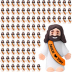 Bememo 100 Pcs Little Jesus Figures Jesus Loves You Original Design Pocket Rubber Little Figures to Hide and Seek Sunday Religious Party Share Easter Gifts(Orange)