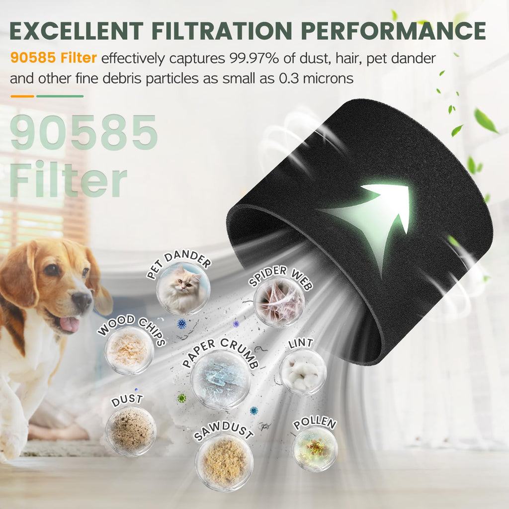 90304 Replacement Filter Kit Compatible with Shop Vac Cartridge Filter 90350 90304 90333 90585, Fits Most 5 Gallon and above Wet Dry Vacuum Cleaner (2+2+4+1)