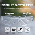 BISON LIFE Black Safety Glasses – Case of 144 Pairs of Scratch Resistant Eyewear, Polycarbonate Impact Resistant Lens