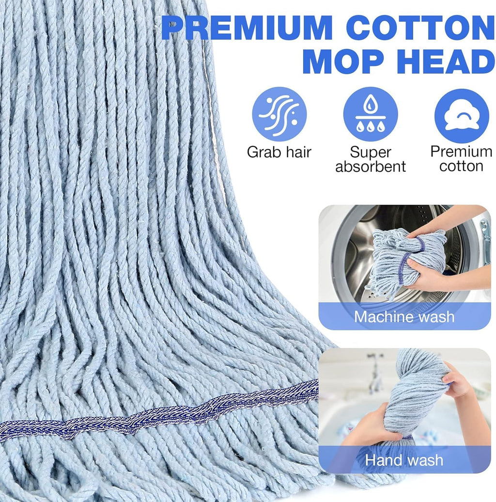 String Mop Heavy Duty for Floor Cleaning- Industrial Commercial Wet Mop with 59inch Mop Handle for Home,Garage,Office, Workshop, Warehouse Floor Cleaning