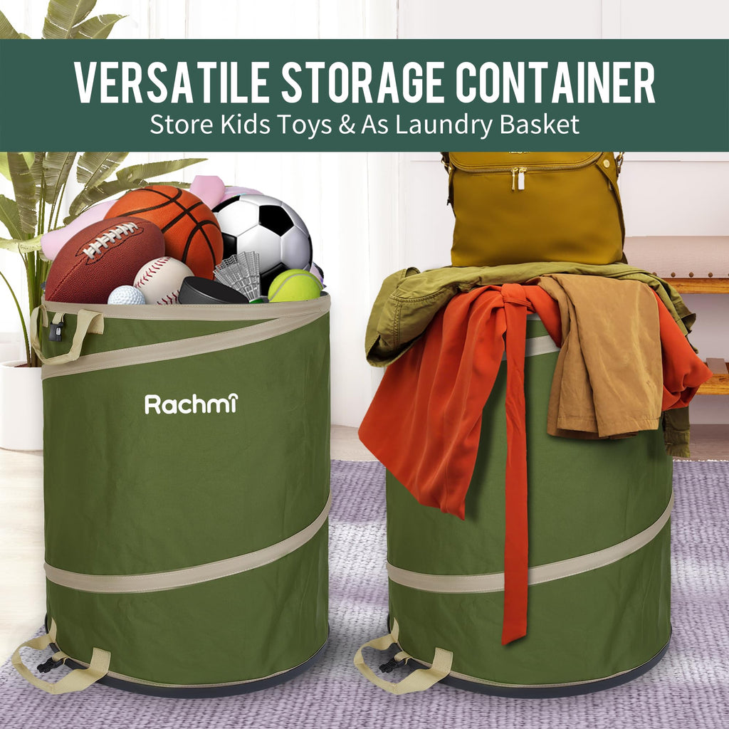 Rachmi 47 Gallon Collapsible Pop-Up Trash Can 2-Pack with Hard Bottom Green