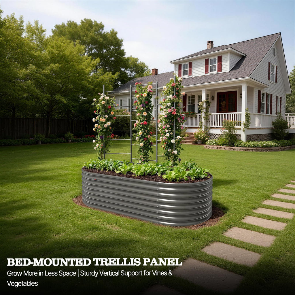 Anleolife 5.2x6ft Galvanized Vertical Panel Trellis, Raised Beds and Vines