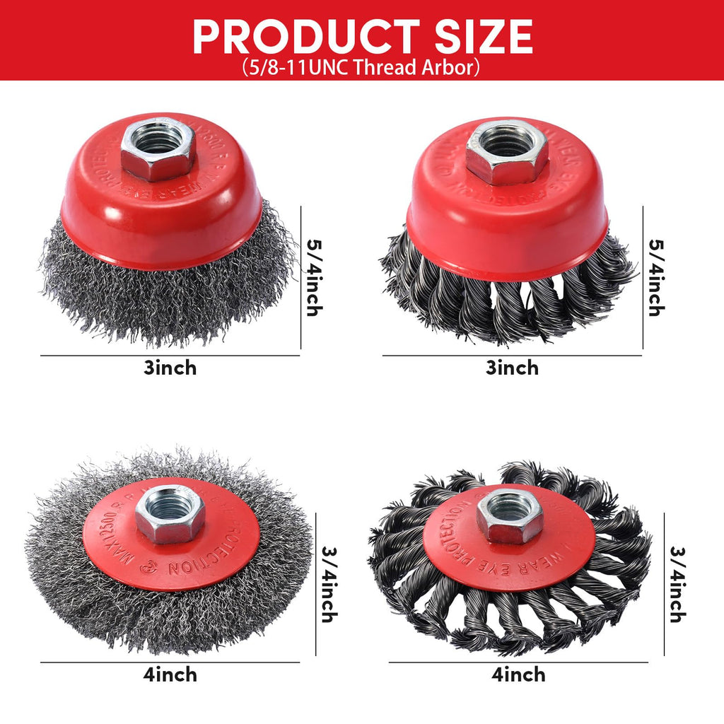 12 Pack Wire Wheel for Angle Grinder, 4-1/2" Heavy Duty Carbon Steel Knotted Wire Brush, 5/8"-11 Arbor, Rapid Rust Removal & Polishing, Angle Grinder Wheel Brush Combo Set