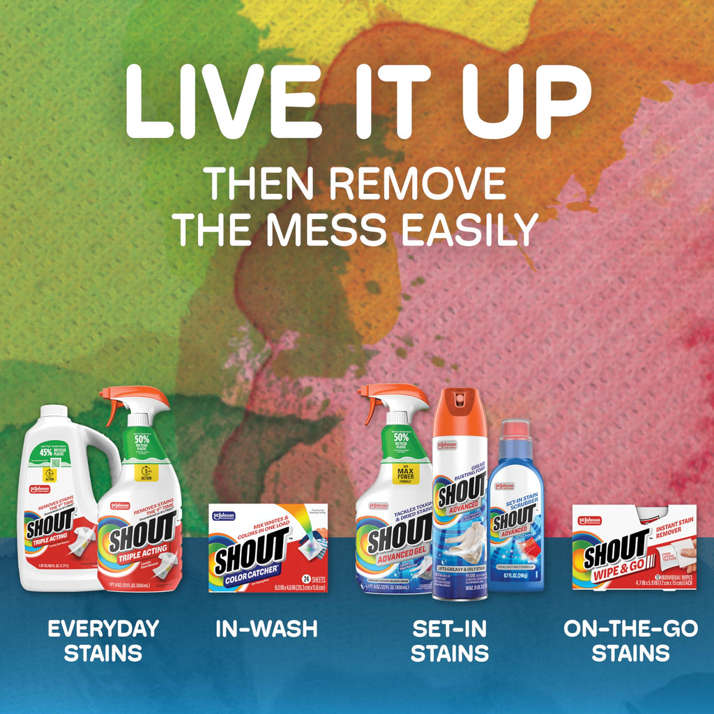 Shout Active Enzyme Laundry Stain Remover Spray, Triple-Acting Formula Clings, Penetrates, and Lifts 100+ Types of Everyday Stains - Prewash Spray 22oz