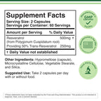 Resveratrol Supplement 500mg Per Serving, 120 Capsules (Resveratrol Polygonum Root Extract Providing 50% Trans Resveratrol) Healthy Aging Support by Double Wood (Pack of 2)