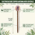 3-Pack Electroculture Copper Gardening Antenna with Crystals, 11" Electroculture Plant Stakes, 2.0mm Thick Copper Garden Stakes with Walnut Rods, Amethyst for Planters, Raised Beds