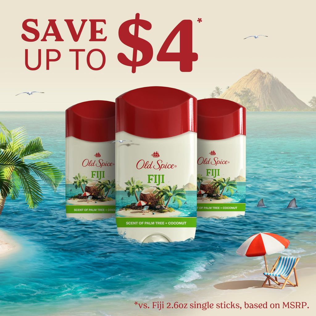 Old Spice Antiperspirant Deodorant for Men, Fiji Scent, 3.4 oz Pack of 3