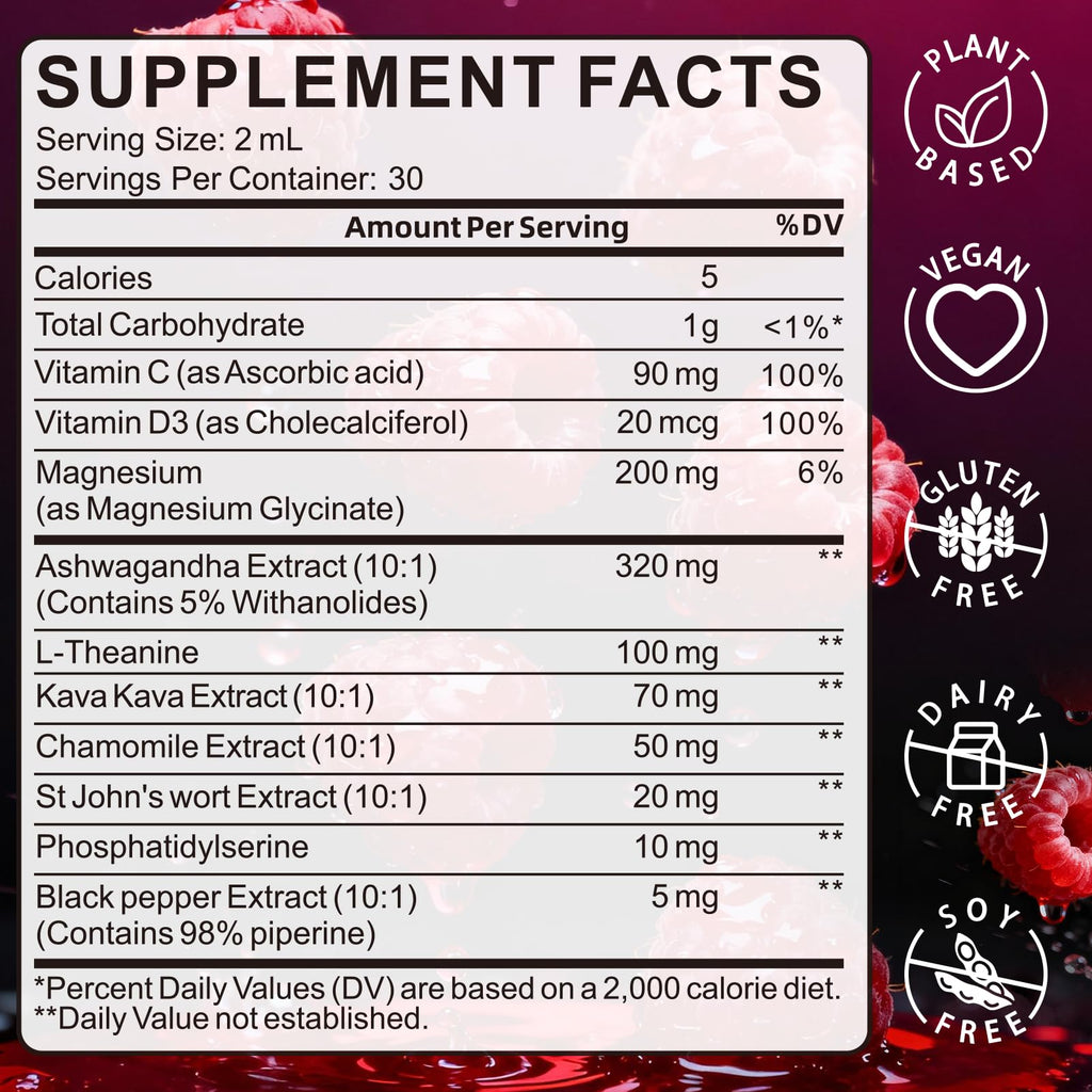 WellBloom Cortisol Reducer for Women & Men with Magnesium Glycinate, Ashwagandha, L-Theanine - Supports Stress Relief, Sleep & Heart Health, Nerves, Muscles - 2 Fl Oz