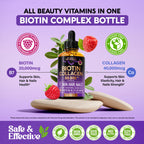 Liquid Biotin & Collagen 60,000 mcg - Vitamins for Hair Growth Support - Extra Strength Drops for Women & Men - Liquid Collagen Supplement - Strong Nails & Healthy Skin - Made in USA - 2 Fl Oz