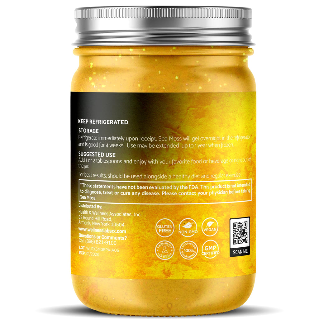 WELLNESS LABSRX Irish Sea Moss Gel Raw - Wildcrafted Superfood Seamoss Gel - Pineapple Flavor, Vitamin and Mineral-Rich from Pristine Caribbean Waters, Immune and Digestive Health Support - 10 oz.