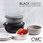 COOK WITH COLOR Prep Bowls with Lids- Wide and Deep Nesting Plastic Small Mixing Bowl Set with Lids, 8 Piece Set - Wide Bowls, Black/White