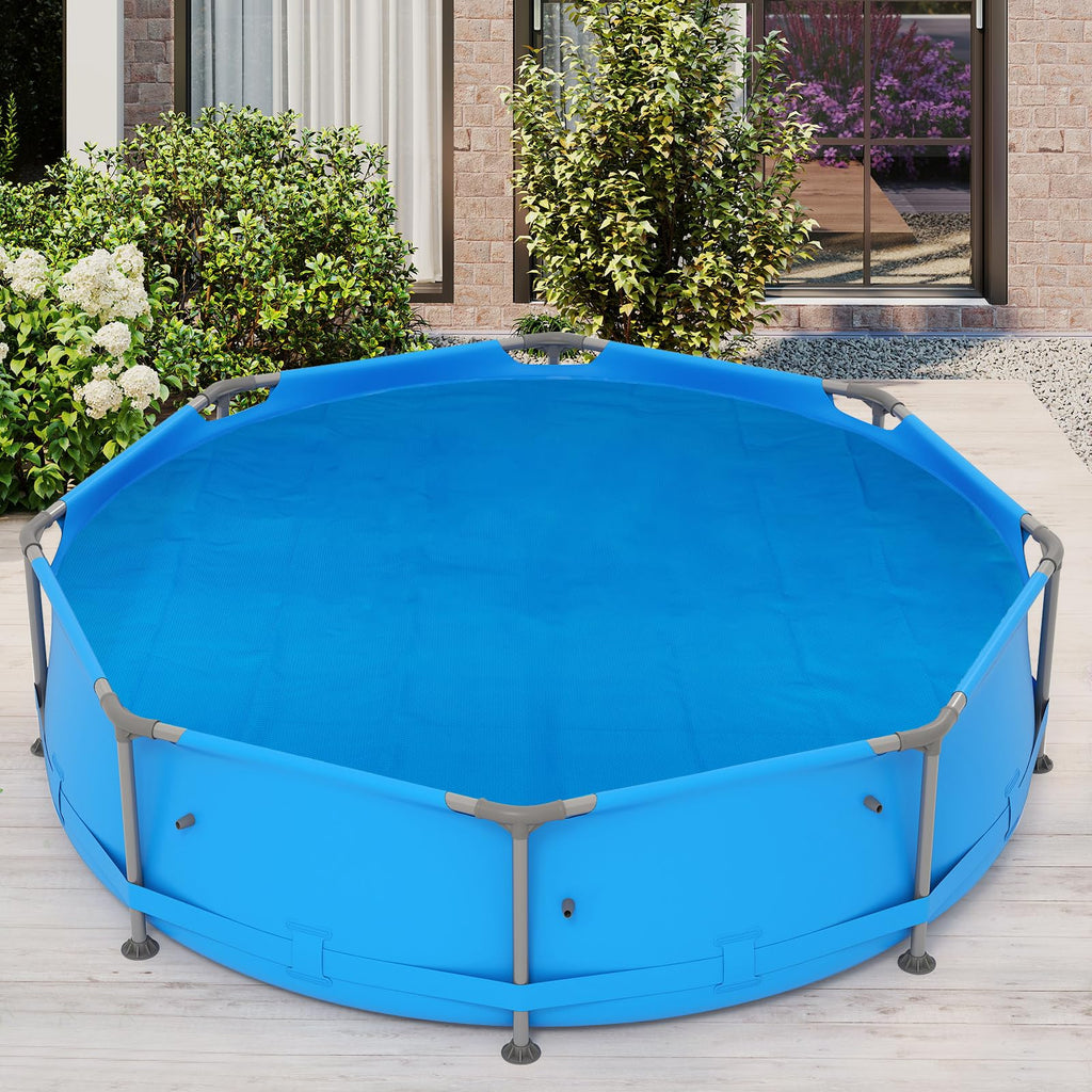 Goplus 8 FT Round Solar Pool Cover, 12 Mil Above-Ground & In-ground Swimming Pool Heat Retaining Blanket, Heavy-Duty Thermal Insulating Bubble Wrap Cover for Hot Tub SPA (Blue, Round 8 FT)