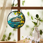 XINCEYWJ Mediterranean Tuscan Decor, Italian Lemon Amalfi Coast Suncatchers Stained Glass Window Hanging, Summer Beach Sun Catchers Indoor Window Glass Round Wall Decor, 7.9x7.9in