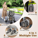 HAPPAWS Dog Stroller with 2 Detachable Carrier, Pet Stroller for Small Medium Dogs Cats, Jogger/Travel/Camping, 4-in-1 Doggy Pet Carrier, Carrier Strolling Cart with Lockable Wheels (Gray)