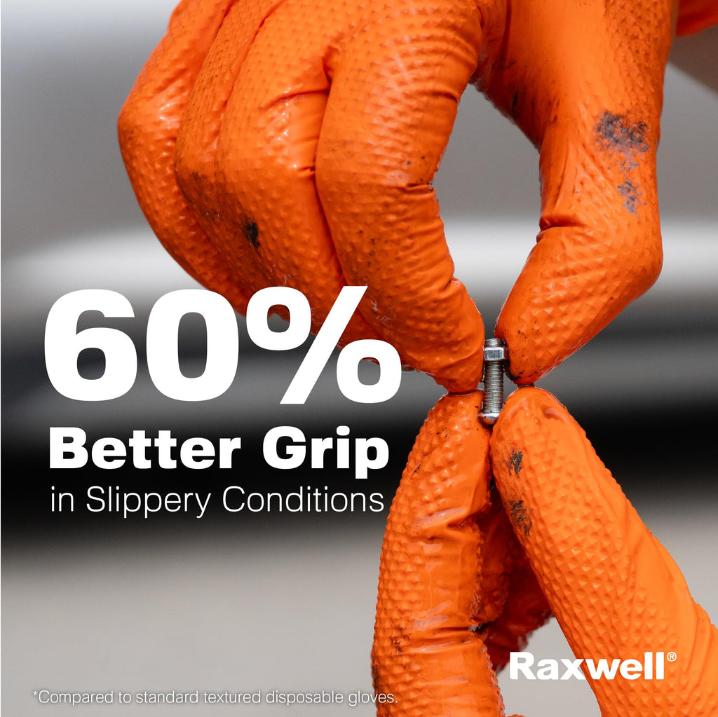 Raxwell Powder-Free Nitrile Gloves - Diamond-Textured Work Gloves - Touchscreen-Compatible Disposable Glove - Small, Orange, Pack of 1000
