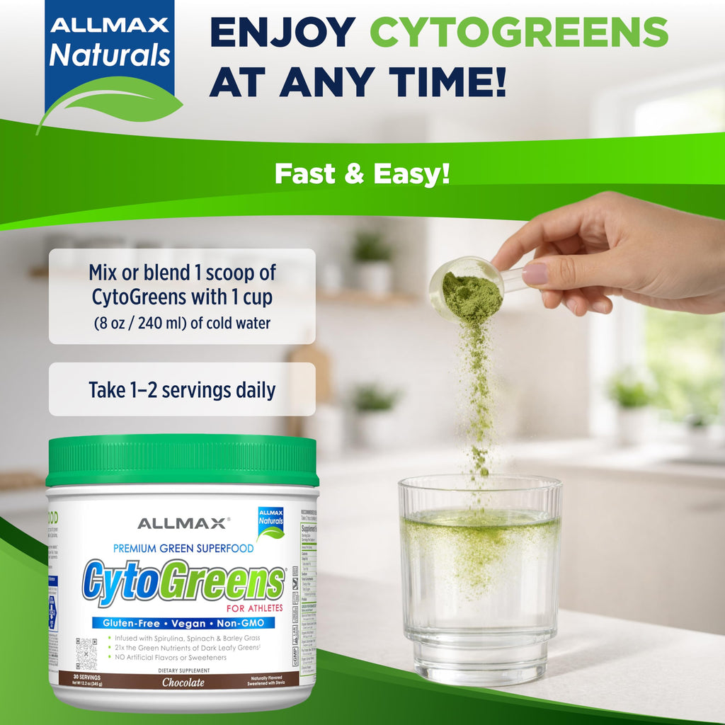 ALLMAX Naturals CytoGreens Super Greens Powder, Premium Green Superfood with Greens, Superfoods, Daily Greens Supplement, Chocolate, 30 Servings