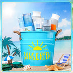 Blulu Sunscreen Holder Storage Pool Spray Bucket Tin Handle Poolside Basket 7.8 x 6.7 x 5.9 Inches Summer Pool Swimming Storage for Outdoor Decor Sunblock Sunglasses Accessories