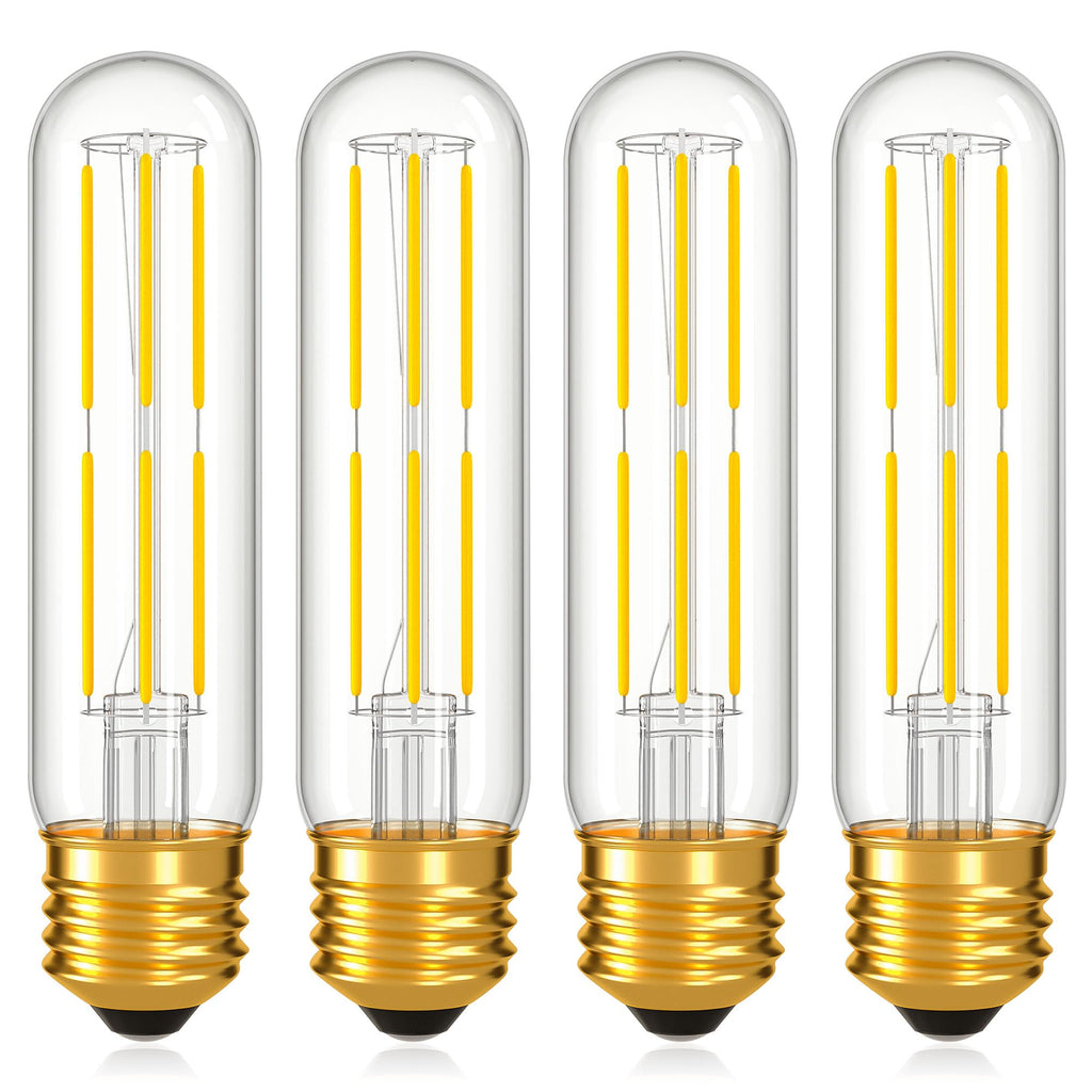 Dimmable E26 T10 LED Bulb Tube Light Bulbs 6W(60W Equivalent),Tubular Light Bulb Type T Long Thin Skinny Light Bulbs for Curio Cabinet,Piano Light,Chandelier,Hutch,4000K Neutral White 600LM,4 Pack
