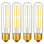 Dimmable E26 T10 LED Bulb Tube Light Bulbs 6W(60W Equivalent),Tubular Light Bulb Type T Long Thin Skinny Light Bulbs for Curio Cabinet,Piano Light,Chandelier,Hutch,4000K Neutral White 600LM,4 Pack