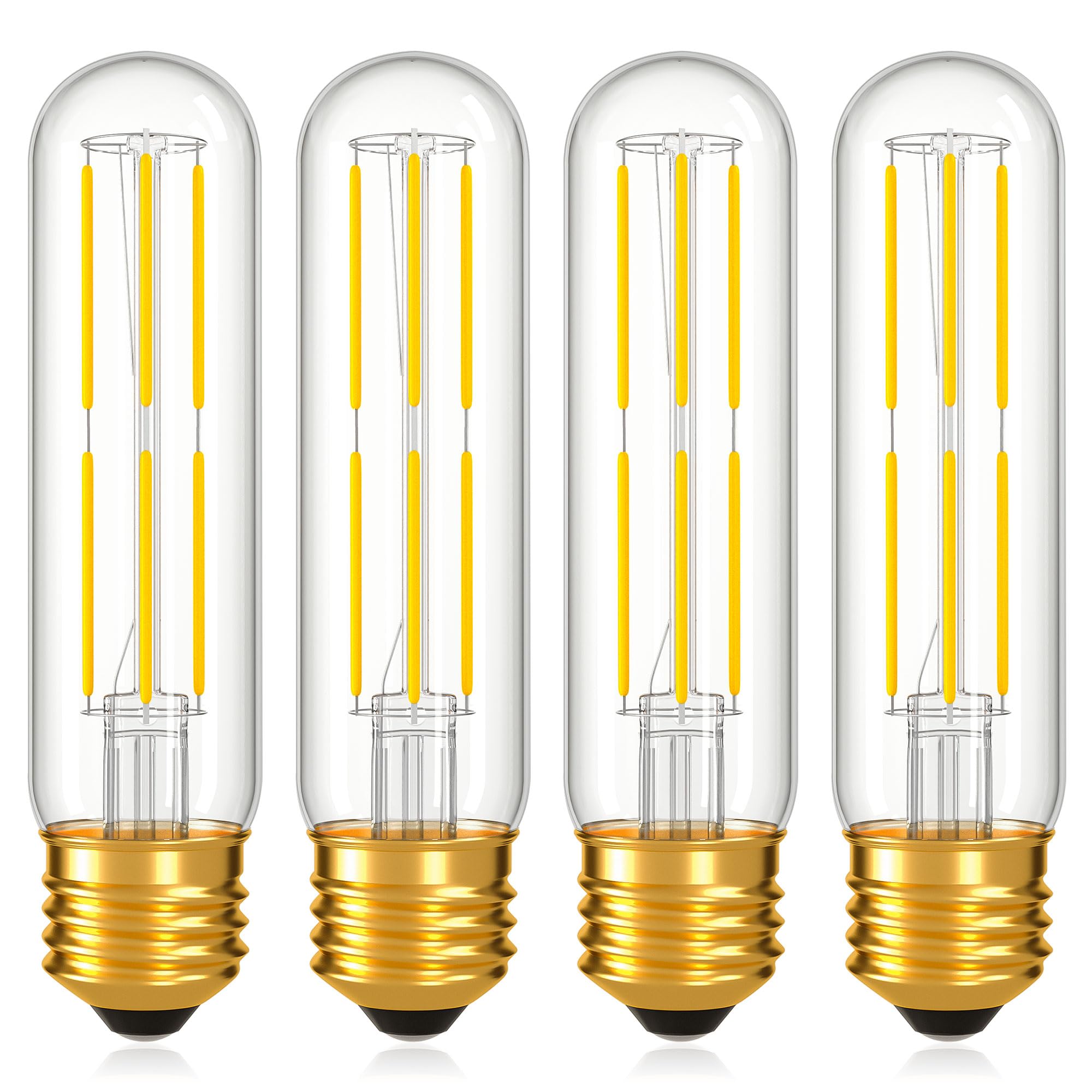 Dimmable E26 T10 LED Bulb Tube Light Bulbs 6W(60W Equivalent),Tubular Light Bulb Type T Long Thin Skinny Light Bulbs for Curio Cabinet,Piano Light,Chandelier,Hutch,4000K Neutral White 600LM,4 Pack