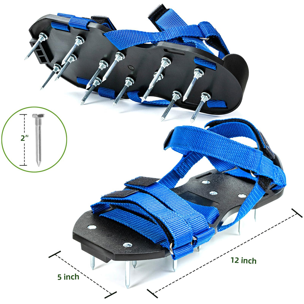 Bakulala Lawn Aerator Shoes Pre-Assembled, Heavy Duty Lawn Spike Shoes with Adjustable Straps, Soil Aerating Tool for Yard Patio Garden with Cleaning Shovel Blue