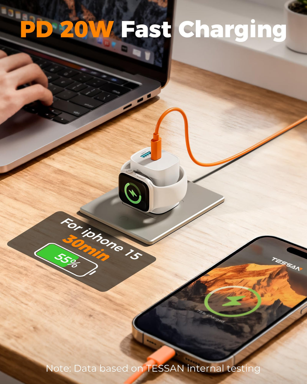 TESSAN Charging Blocks for Apple Watch Charger, USB C Charger Block 3-in-1