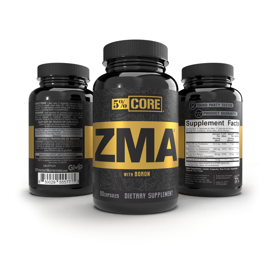 5% Nutrition Core ZMA (with Boron) | Promotes Recovery by Restoring Levels of Zinc, Magnesium & Vitamin B-6 (90 Capsules)