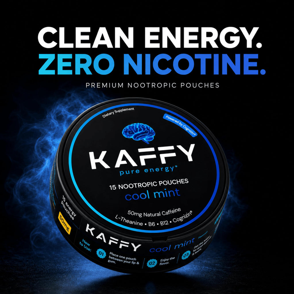 Kaffy Nootropic Caffeine Pouches with Cognizin & L-Theanine, 50mg Natural Caffeine Per Pouch, Nicotine-Free Energy & Focus Pouches, Coffee Alternative for Work, Travel & Daily Use, 75 Count Cool Mint