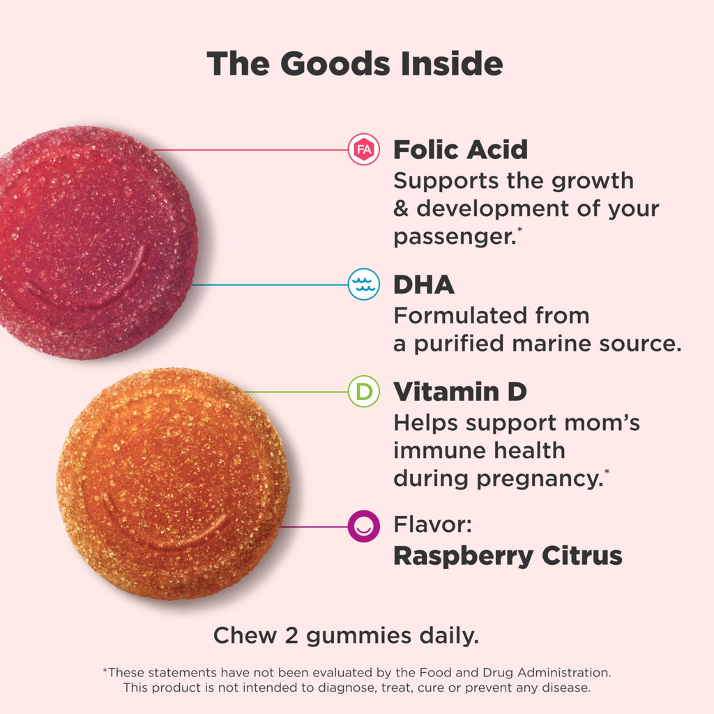 OLLY Prenatal Multivitamin Gummy, Daily Multi Blend for Mommy & Baby, Folic Acid, Omega 3 DHA, Vitamins A & D, Sweet Citrus Flavored, 30 Day Supply - 60 Count