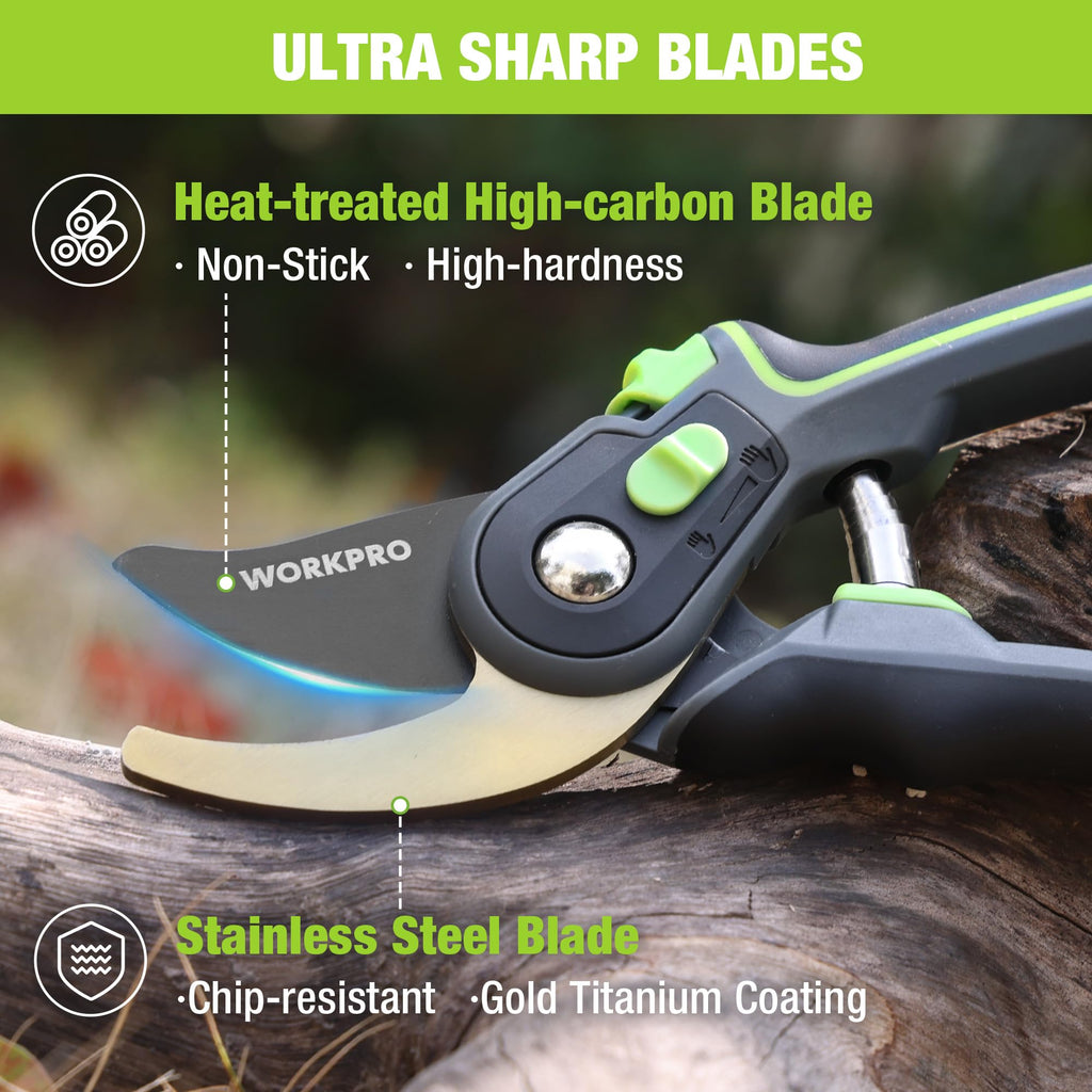 WORKPRO 9" Bypass Pruning Shears, Garden Shears with Titanium Coated