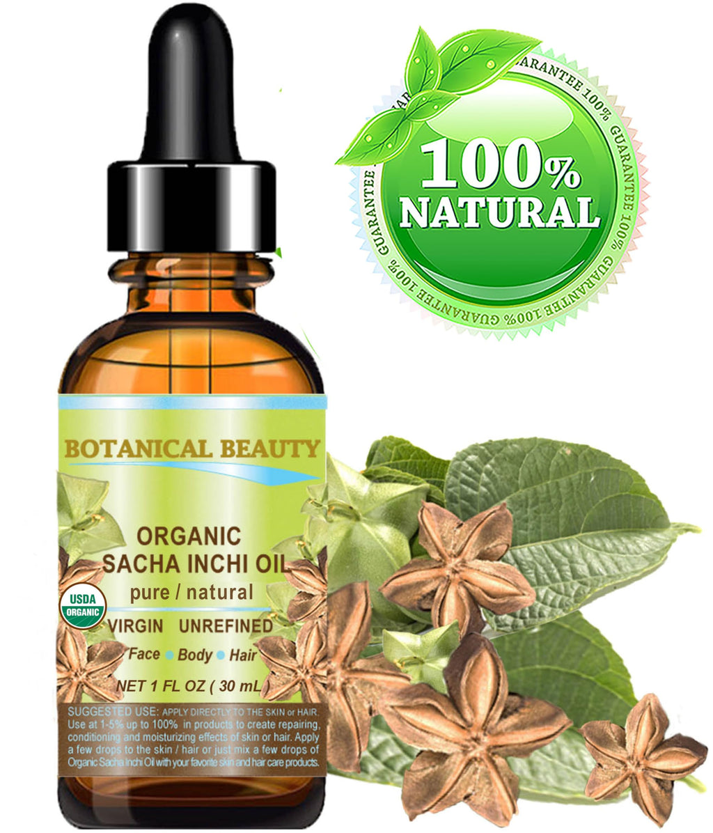 Botanical Beauty Organic SACHA INCHI OIL 100% Natural Pure Undiluted Virgin Unrefined Cold Pressed Carrier Certified Organic Oil For Face, Skin, Hair, Lip, Nails, Rich in Vitamin E (1 Fl Oz 30 ml)