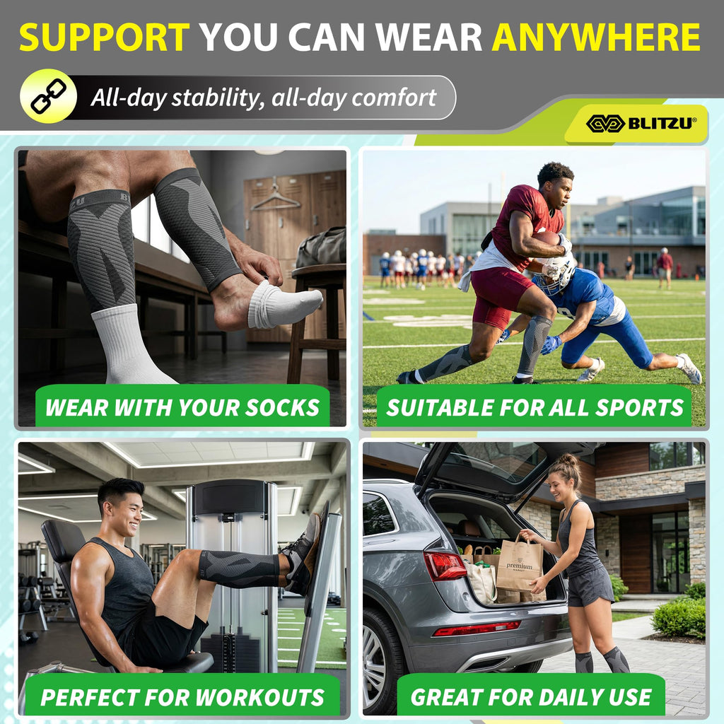 BLITZU Calf Compression Sleeves for Men and Women. Footless Compression Socks Support for Varicose Vein, Nursing, Running. Leg Sleeve Brace for Shin Splints, Pain Relief & Reduces Swelling Green L-XL