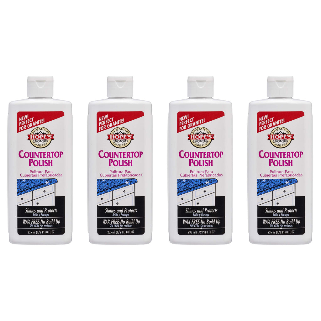HOPE'S Countertop Restoration Polish, Streak-Free Kitchen Counter Cleaner, No Buildup on Countertops, Quartz, Marble, Corian, Composite, and Granite Polish, 8 Fl Oz, Pack of 4