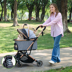 LENSEMUS Dog Stroller for Max 45 lbs Dogs - 3 in 1 Pet Stroller with Detachable Storage Basket 4 All-Terrain Rubber Wheels Pull Rod Durable Travel Carrier for Medium Dogs 2 Small Cats (Grey)