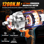 MAGSEN 1/2" Cordless Impact Wrench, 900Ft-lbs (1200N.m) Brushless High Torque Impact Gun,3800RPM,3 Variable Speeds,LED Light,2x4000mAh Battery, 5 Sockets,Electric Impact Gun for Car/Mower/Pickup