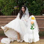 JcHrmers Bride Porch Goose Outfits 23"/ 17'' Cement Goose Decor Garden Party Yard Lawn Geese Outfit (Bride)