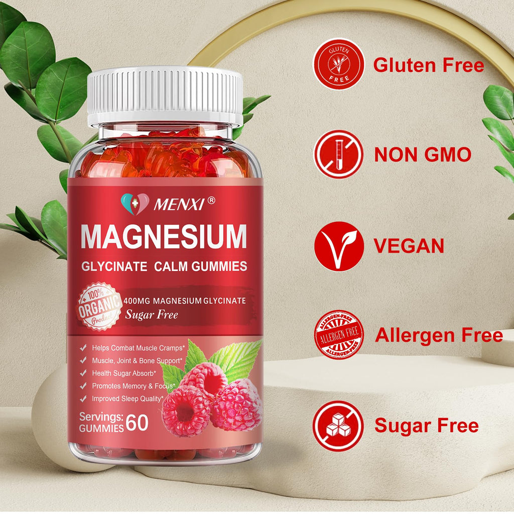 Magnesium Gummies 600mg per Serving-Magnesium Glycinate 400mg and Magnesium Malate 200mg,Sugar Free Magnesium Potassium Supplement for Calm Mood, Muscle, Bone & Sleep Support,60 Raspberry Gummies