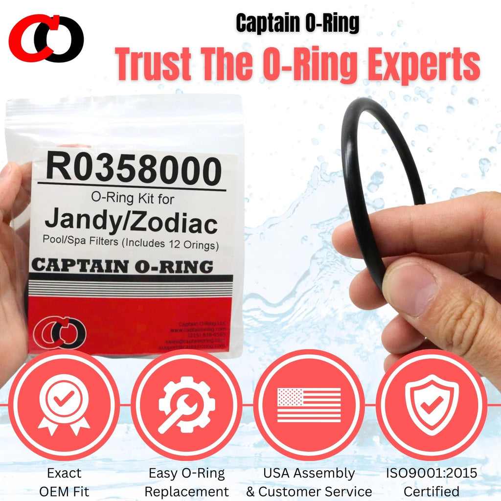 Captain O-Ring - R0358000 O-Ring Kit for Jandy/Zodiac Pool/Spa Filters (Includes 12 Orings)
