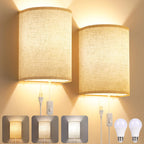 Yunaking Plug in Wall Sconces Set of Two Wall Lights with On/Off Switch