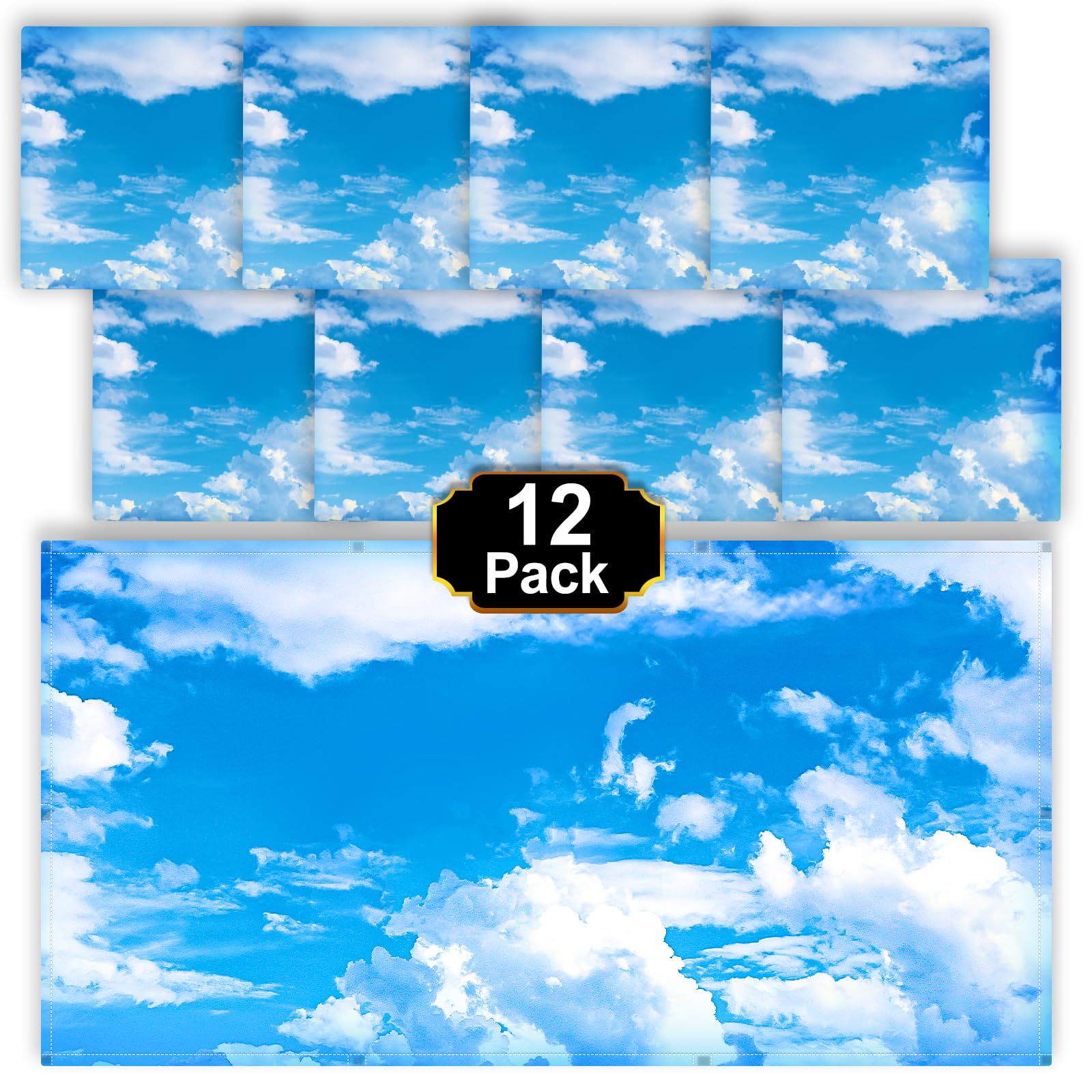 Aheroi Fluorescent Light Covers, 12Pcs 4 x 2 Feet Ceiling Light Covers Classroom, Magnetic Cover for Lights, Office Cloud Lights for Ceiling Decor Fixture Replacement Globes & Shades(Cloud Blue Sky)