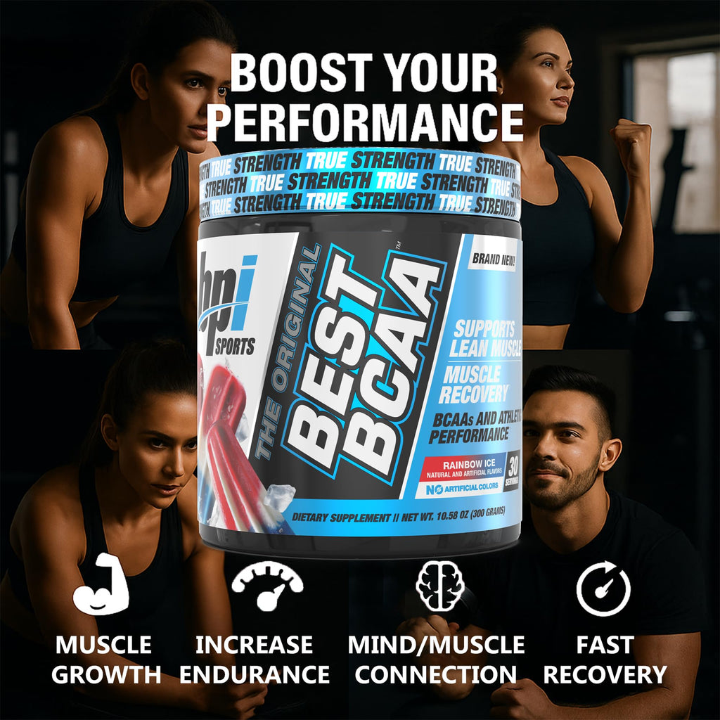 BPI Sports Best BCAA Powder - Muscle Recovery Support - Branched Chain Amino Acids | Building Blocks of Protein and Muscle - Post Workout Recovery – Hydration – Rainbow Ice, 30 Servings