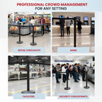 Crowd Control Warehouse Set of 2 Stanchion Retractable Belt Barriers, 11 Foot Black Belt Barrier with 40” Black Posts, Premium Crowd Control Barriers with Heavy Duty Concrete Base, CCW Series RBB-100