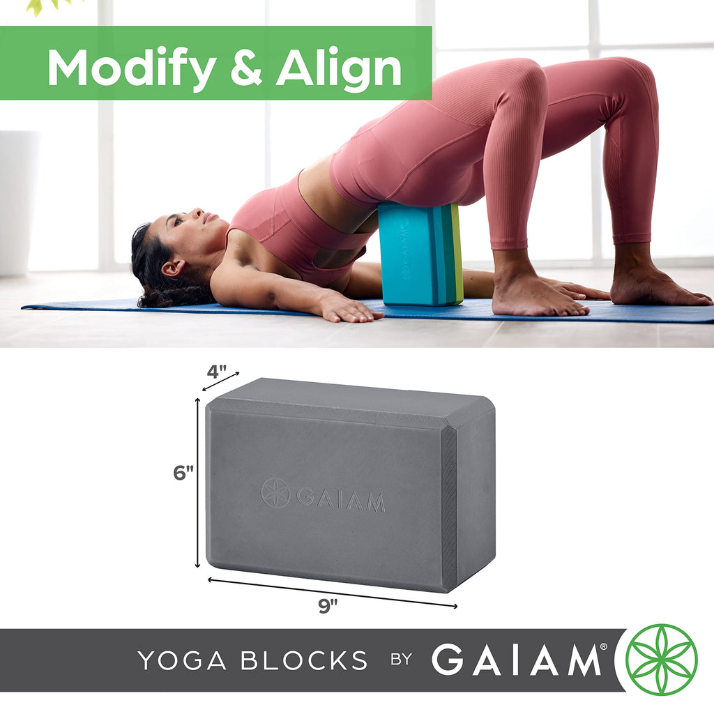 Gaiam Yoga Block - Supportive Latex-Free EVA Foam Soft Non-Slip Surface for Yoga, Pilates, Meditation (Blue Shadow Point)